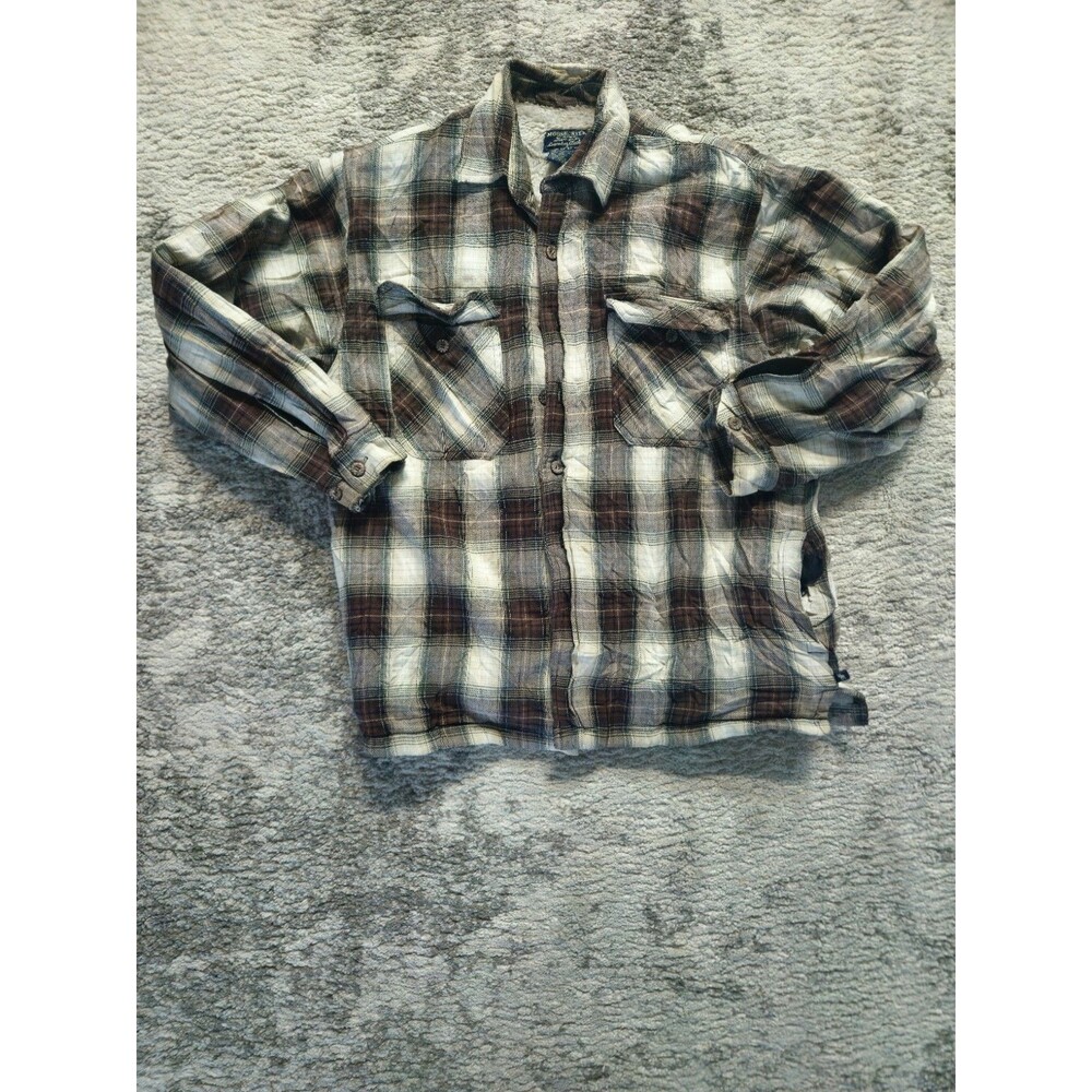 Moose Creek Mens M White/Cream Plaid Flannel Jacket Shirt THICK 100% Cotton